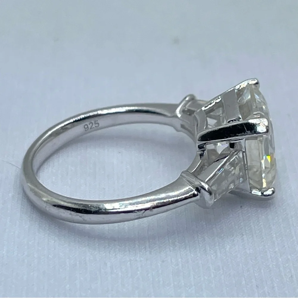 Lafonn Sterling Silver Radiant Cut CZ Ring Baguette Side Stones Bridal